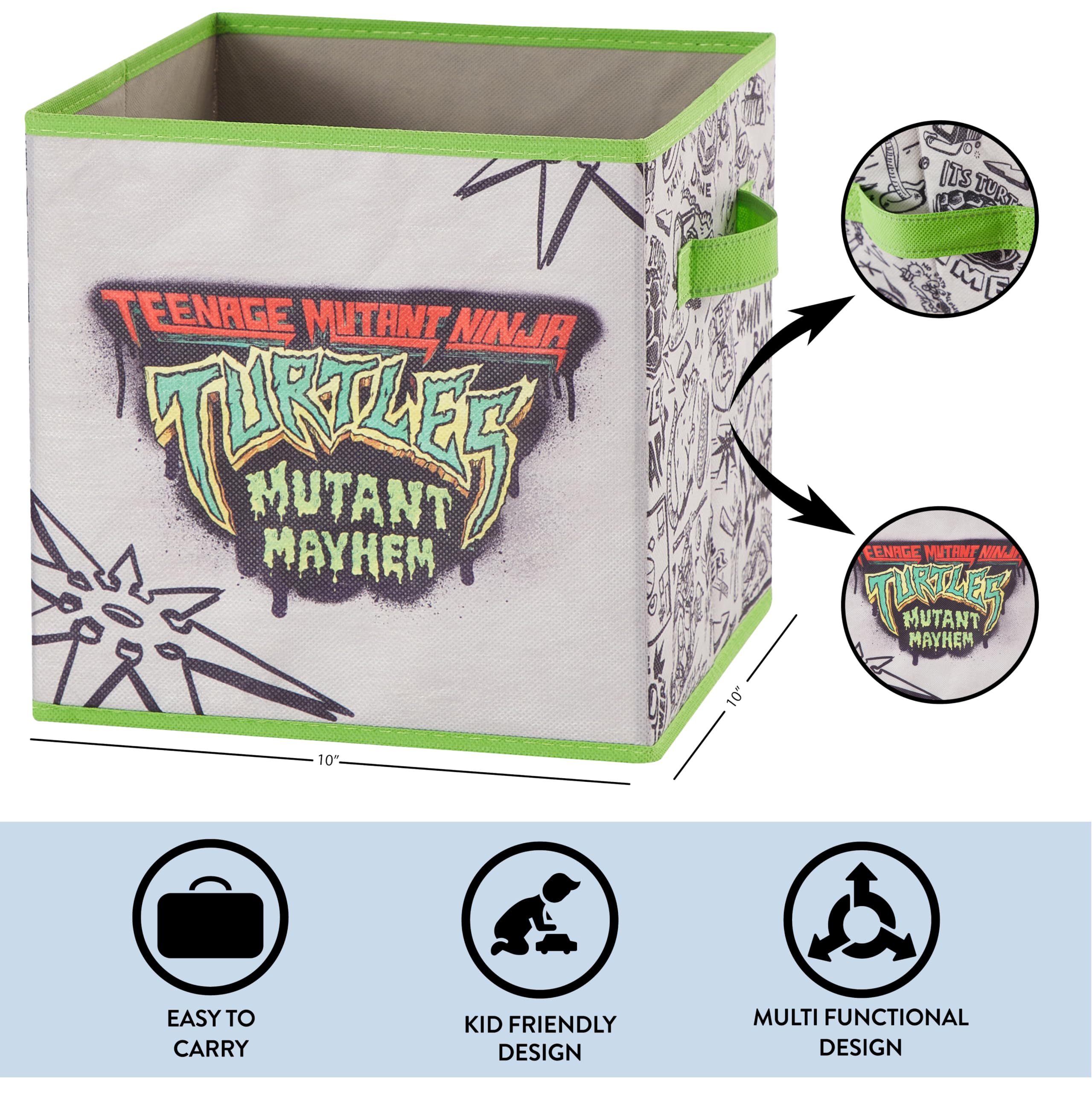 Idea Nuova Teenage Mutant Ninja Turtles: Mutant Mayhem Set of Two Spacious Collapsible Storage Cubes, 10"x10"