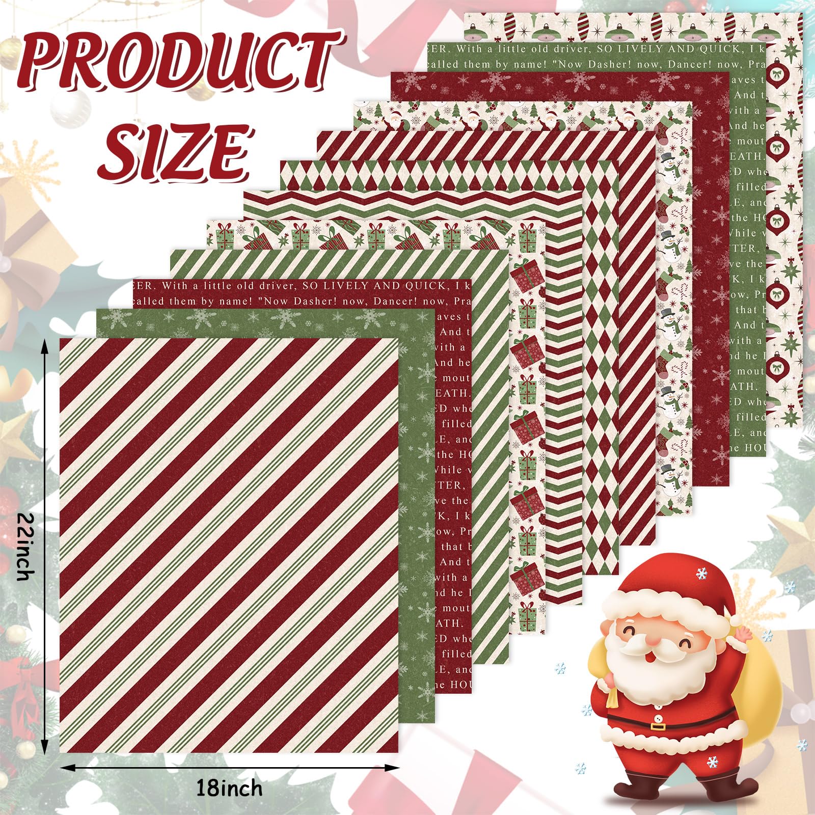 AnyDesign 12Pcs Christmas Cotton Fabric Bundles Xmas Plaid Stripe Snowflake Gift Printed Fat Quarters Holiday Sewing Fabrics for DIY Handmade Crafting, 18 x 22 Inch