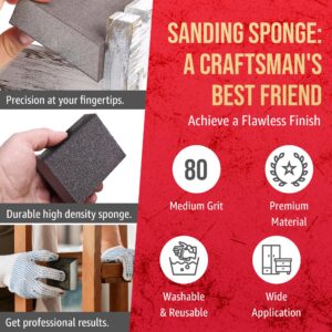 Virginia Abrasives 5” x 3” x 1” Single Angle Medium Grit Sanding Sponge Blocks - Washable and Reusable Sandpaper Foam Bricks/Pads Perfect for Finishing Drywall, Wood, Metal - Wet and Dry - 24 Pcs Pack