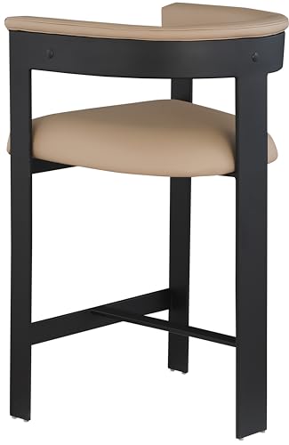 Meridian Furniture 414Tan-C Romeo Collection Modern | Contemporary Counter Stool with Soft Tan Vegan Leather, Matte Black Metal Frame, 22.5" W x 20" D x 35.5" H, Tan, Set of 2