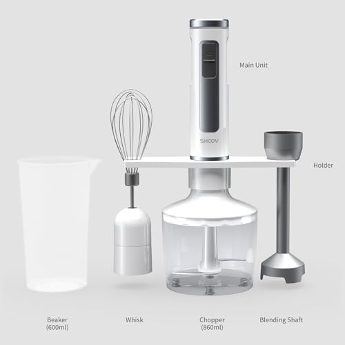 SHOOV Cordless, Rechargeable 3 in 1 Hand Blender & Mixer, Stainless Steel Stick, Detachable, 8 Speed + Turbo, Easy to Clean, Safety lock with LED white lights, USB charge