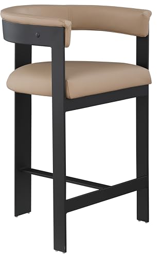 Meridian Furniture 414Tan-C Romeo Collection Modern | Contemporary Counter Stool with Soft Tan Vegan Leather, Matte Black Metal Frame, 22.5" W x 20" D x 35.5" H, Tan, Set of 2