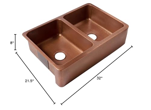 Sinkology Lange Copper 32" Double Bowl Undermount Farmhouse Apron Kitchen Sink