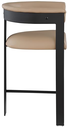 Meridian Furniture 414Tan-C Romeo Collection Modern | Contemporary Counter Stool with Soft Tan Vegan Leather, Matte Black Metal Frame, 22.5" W x 20" D x 35.5" H, Tan, Set of 2