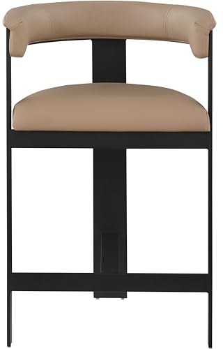 Meridian Furniture 414Tan-C Romeo Collection Modern | Contemporary Counter Stool with Soft Tan Vegan Leather, Matte Black Metal Frame, 22.5" W x 20" D x 35.5" H, Tan, Set of 2