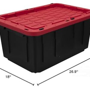 Tough - 17 Gallon Snap Lid Plastic Storage Tote, Black Base/Red Lid, Set of 4