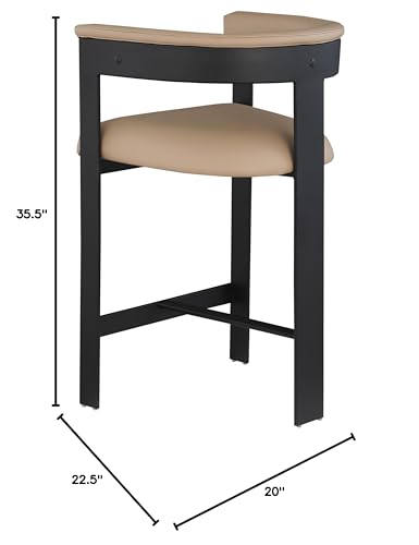 Meridian Furniture 414Tan-C Romeo Collection Modern | Contemporary Counter Stool with Soft Tan Vegan Leather, Matte Black Metal Frame, 22.5" W x 20" D x 35.5" H, Tan, Set of 2