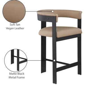 Meridian Furniture 414Tan-C Romeo Collection Modern | Contemporary Counter Stool with Soft Tan Vegan Leather, Matte Black Metal Frame, 22.5" W x 20" D x 35.5" H, Tan, Set of 2