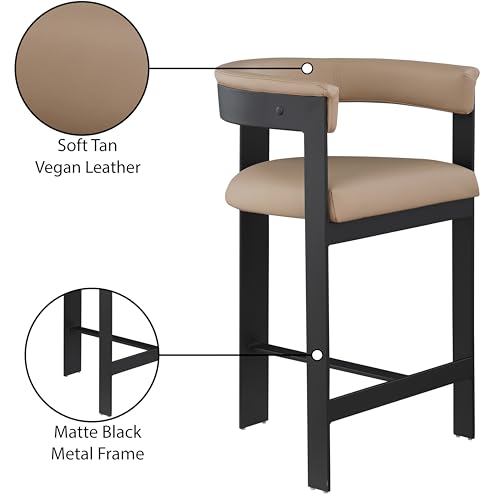 Meridian Furniture 414Tan-C Romeo Collection Modern | Contemporary Counter Stool with Soft Tan Vegan Leather, Matte Black Metal Frame, 22.5" W x 20" D x 35.5" H, Tan, Set of 2