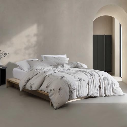 Calvin Klein - King Duvet Cover Set, Soft Cotton Bedding, Floral Home Decor (Aquarelle Floral Grey, King)