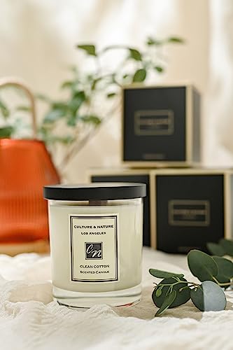 CULTURE & NATURE Lime Basil & Mandarin Scented Soy Candle (8oz), 100% Natural Soy Wax, Clean Long Burning Wooden Wick, Luxury Home Fragrance