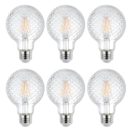 Westinghouse 5268020 5.5 Watt (40 Watt Equivalent) Cut Glass G25 Dimmable Clear Filament LED Light Bulb, Medium Base, 6 Pack