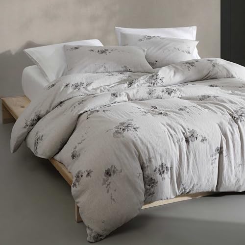 Calvin Klein - King Duvet Cover Set, Soft Cotton Bedding, Floral Home Decor (Aquarelle Floral Grey, King)