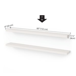 Ballucci Floating Shelves for Wall, 60" Wood Wall Shelf Set of 2, with Invisible Brackets for Bathroom, Living Room, Bedroom, Kitchen, Nursery, 8" Deep, White