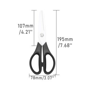 Kitchen Scissors 8" All Purpose Scissors Black Comfort ABS Grip White Sharp Ceramic Blades Cutter Blunt Tip Safe Cutting Gadgets Shears for Food Craft Home Office Classroom