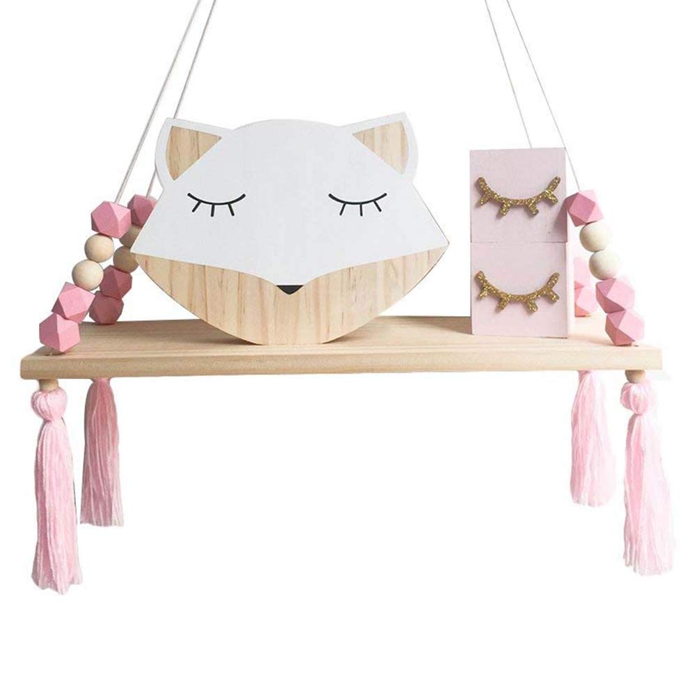 Floating Shelf, Wall Shelf Child Decorative Shelf Hanging with Rope and Wooden Board Princess Bedroom Wall Mounted Shelf for Bathroom Decor, Bedroom, Living Room and Plants (Pink)