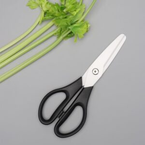 Kitchen Scissors 8" All Purpose Scissors Black Comfort ABS Grip White Sharp Ceramic Blades Cutter Blunt Tip Safe Cutting Gadgets Shears for Food Craft Home Office Classroom