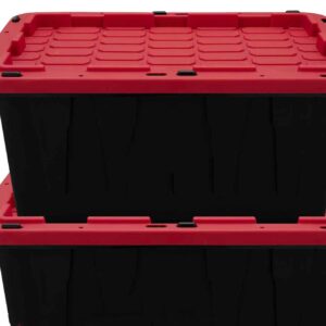 Tough - 17 Gallon Snap Lid Plastic Storage Tote, Black Base/Red Lid, Set of 4