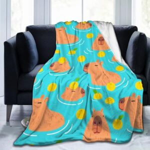 cute capybara animal pattern blanket, soft blankets flannel bed throw cozy lightweight plush gifts for kids boys girls women men sofa couch bedroom living rooms warm all season, home decor, 60"x50"