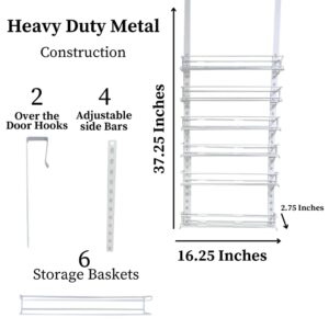 Evelots Over the Door Pantry Spice Rack Organizer -6 Tier -Holds up to 54 Spices- Adjustable Metal Baskets for Kitchen, Bathroom Storage & Organization (White) No Tool Easy Install