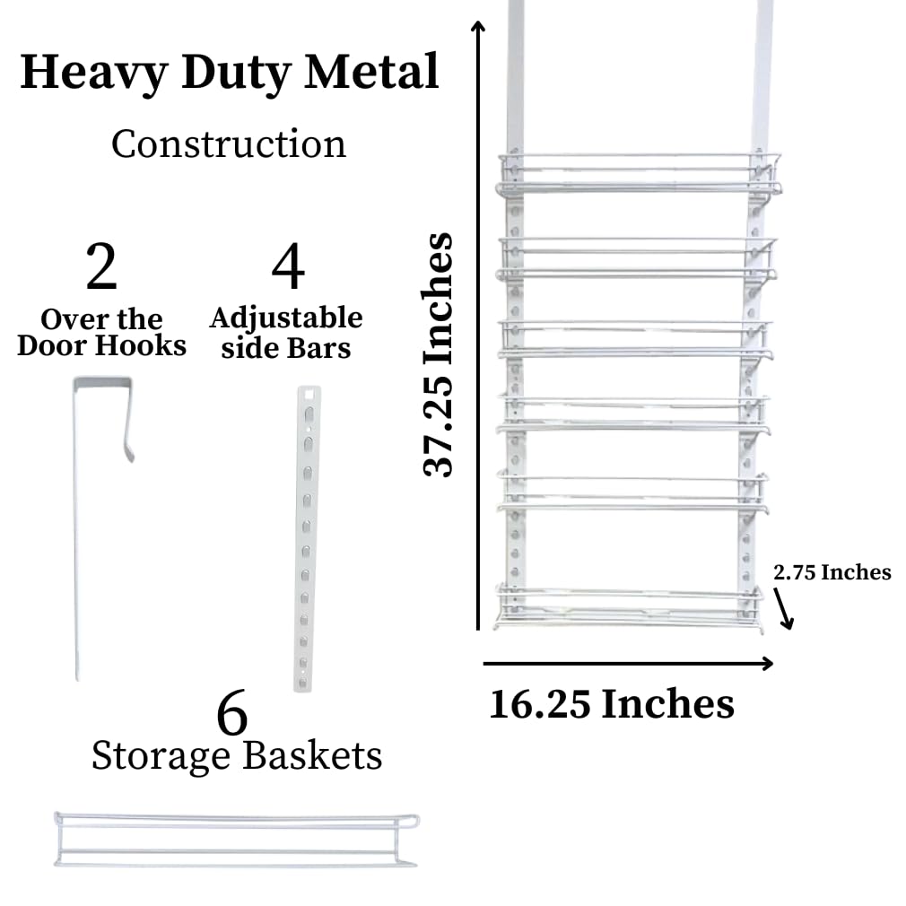 Evelots Over the Door Pantry Spice Rack Organizer -6 Tier -Holds up to 54 Spices- Adjustable Metal Baskets for Kitchen, Bathroom Storage & Organization (White) No Tool Easy Install