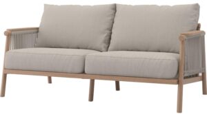 acanva modern all-weather aluminum outdoor patio sofa with thick cushions, olefin fabric sunroom backyard furniture, light khaki, loveseat