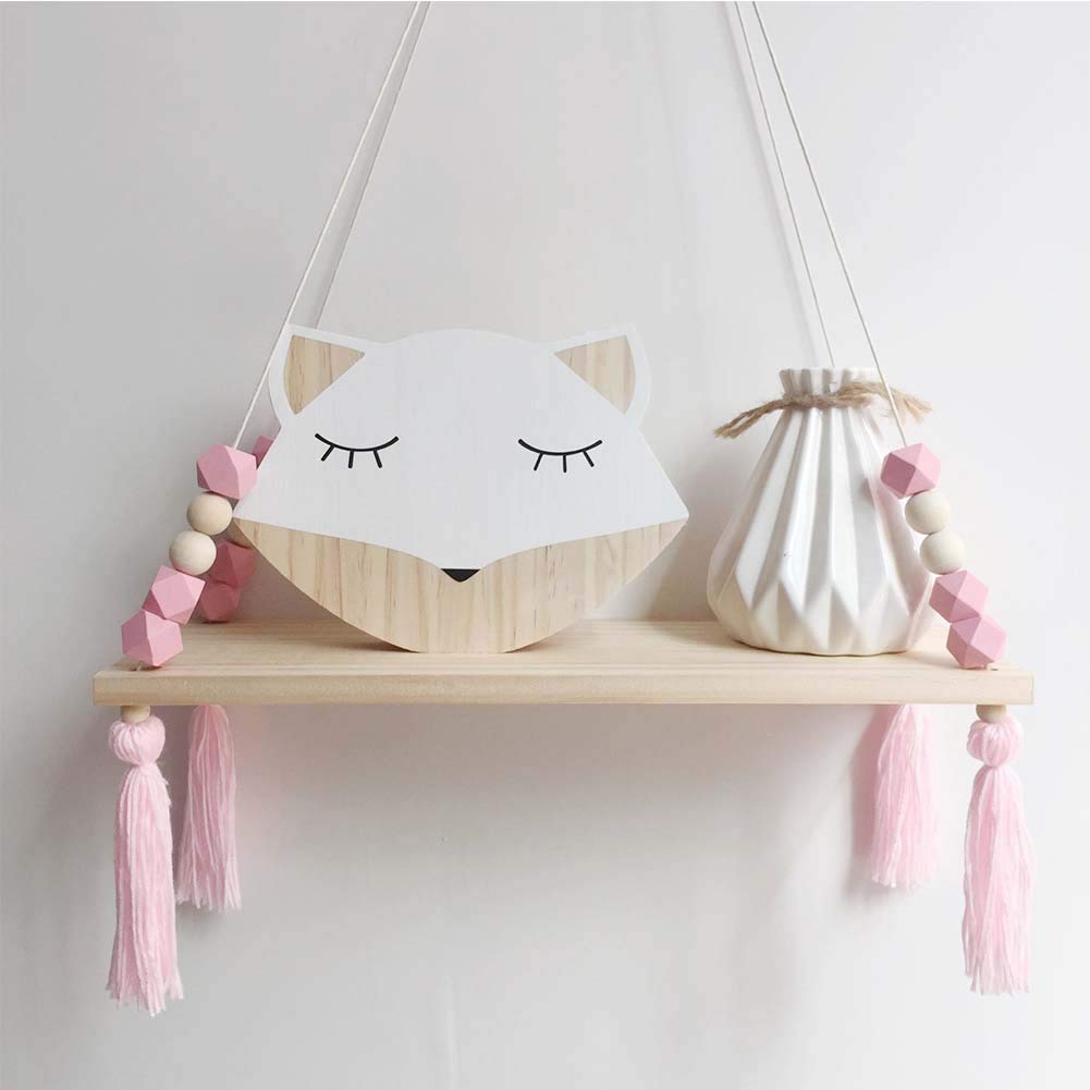 Floating Shelf, Wall Shelf Child Decorative Shelf Hanging with Rope and Wooden Board Princess Bedroom Wall Mounted Shelf for Bathroom Decor, Bedroom, Living Room and Plants (Pink)