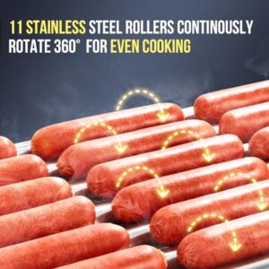 SYBO Hot Dog Roller, 30 Hot Dogs 11 Rollers Grill Cooker Machine with Removable Stainless Steel Drip Tray and Glass Hood Cover, 1430-Watts, Perfect for Commercial And Party