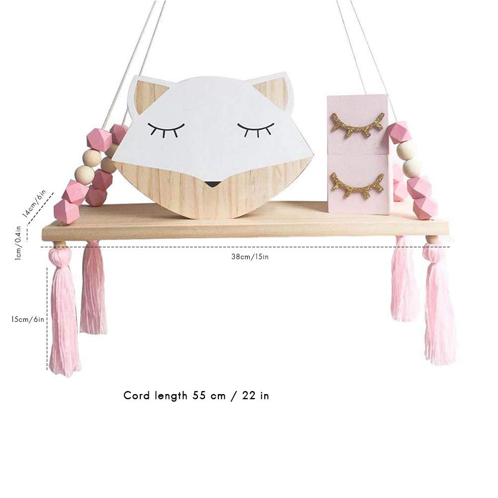 Floating Shelf, Wall Shelf Child Decorative Shelf Hanging with Rope and Wooden Board Princess Bedroom Wall Mounted Shelf for Bathroom Decor, Bedroom, Living Room and Plants (Pink)