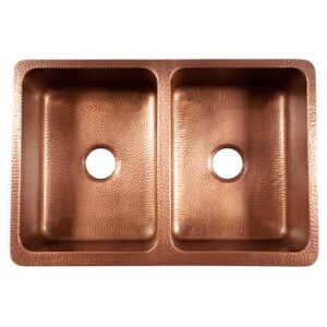 Sinkology Lange Copper 32" Double Bowl Undermount Farmhouse Apron Kitchen Sink