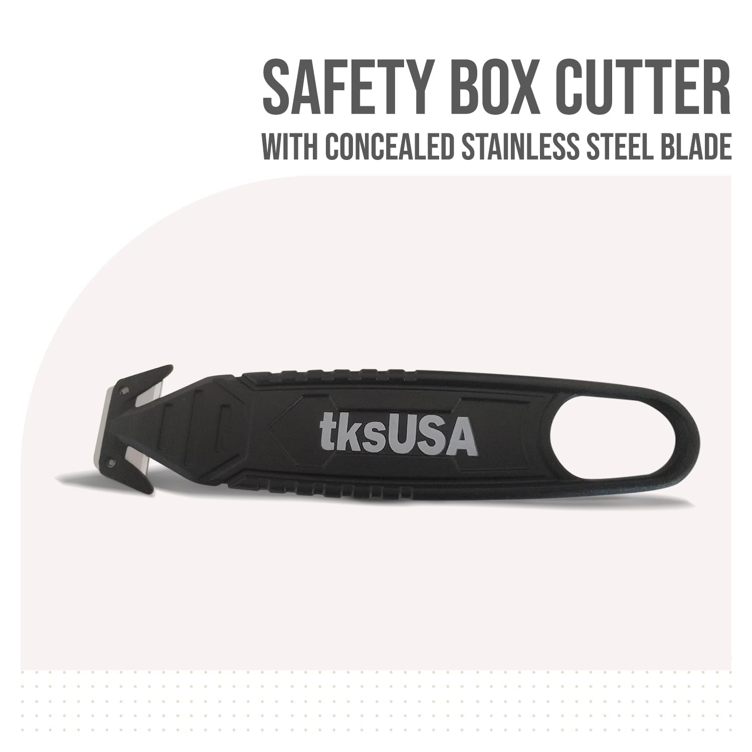 Safety Box Cutter. tksUSA here, your Cutter Stainless, Steel Package Opener. Pack Safety Knife Package Box Opener with Ergonomic Film Cutting Blade for Box, Carton, Shrink Wrap, Plastic Straps