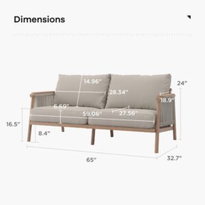 Acanva Modern All-Weather Aluminum Outdoor Patio Sofa with Thick Cushions, Olefin Fabric Sunroom Backyard Furniture, Light Khaki, Loveseat