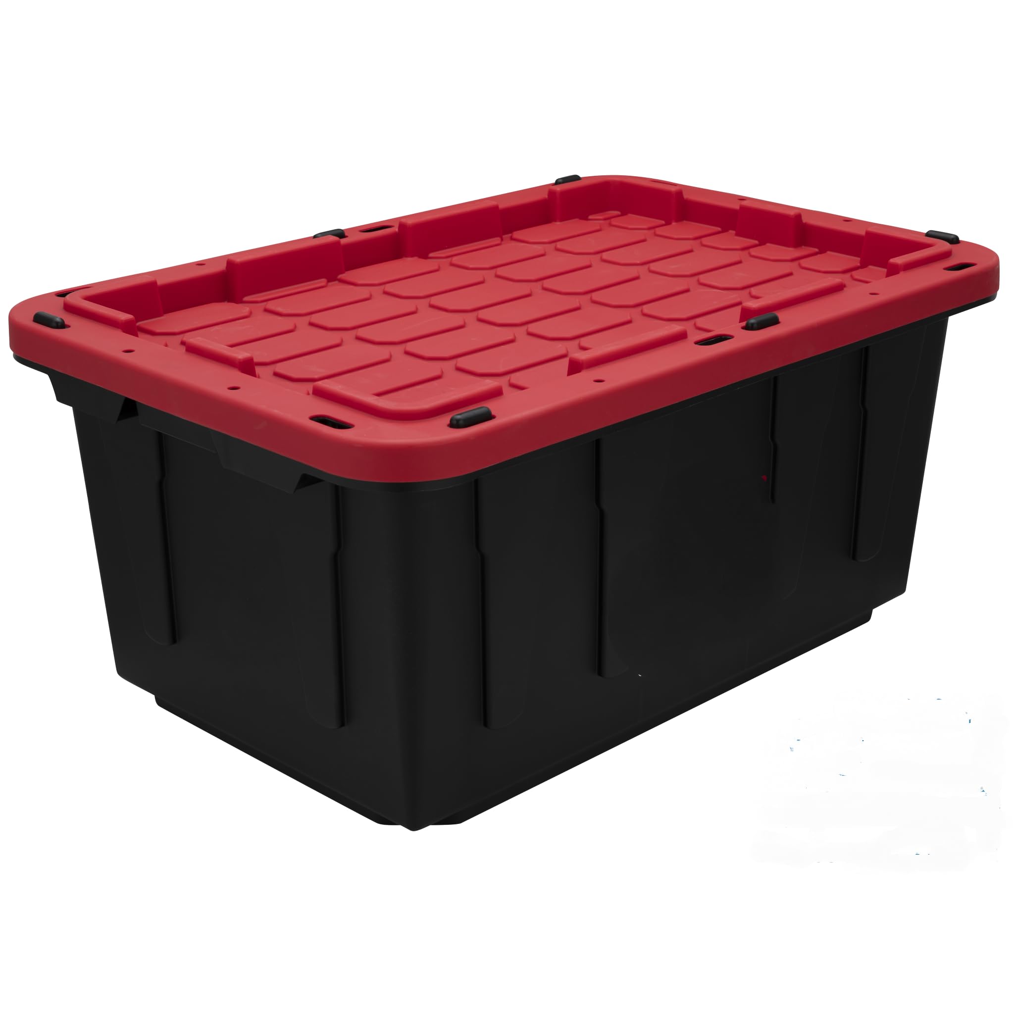 Tough - 17 Gallon Snap Lid Plastic Storage Tote, Black Base/Red Lid, Set of 4