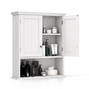 giantex wall mounted medicine cabinets - above toilet bathroom cabinet with adjustable shelf, open shelf, over the toilet space saver storage cabinet for laundry room, kitchen, cupboard (white)