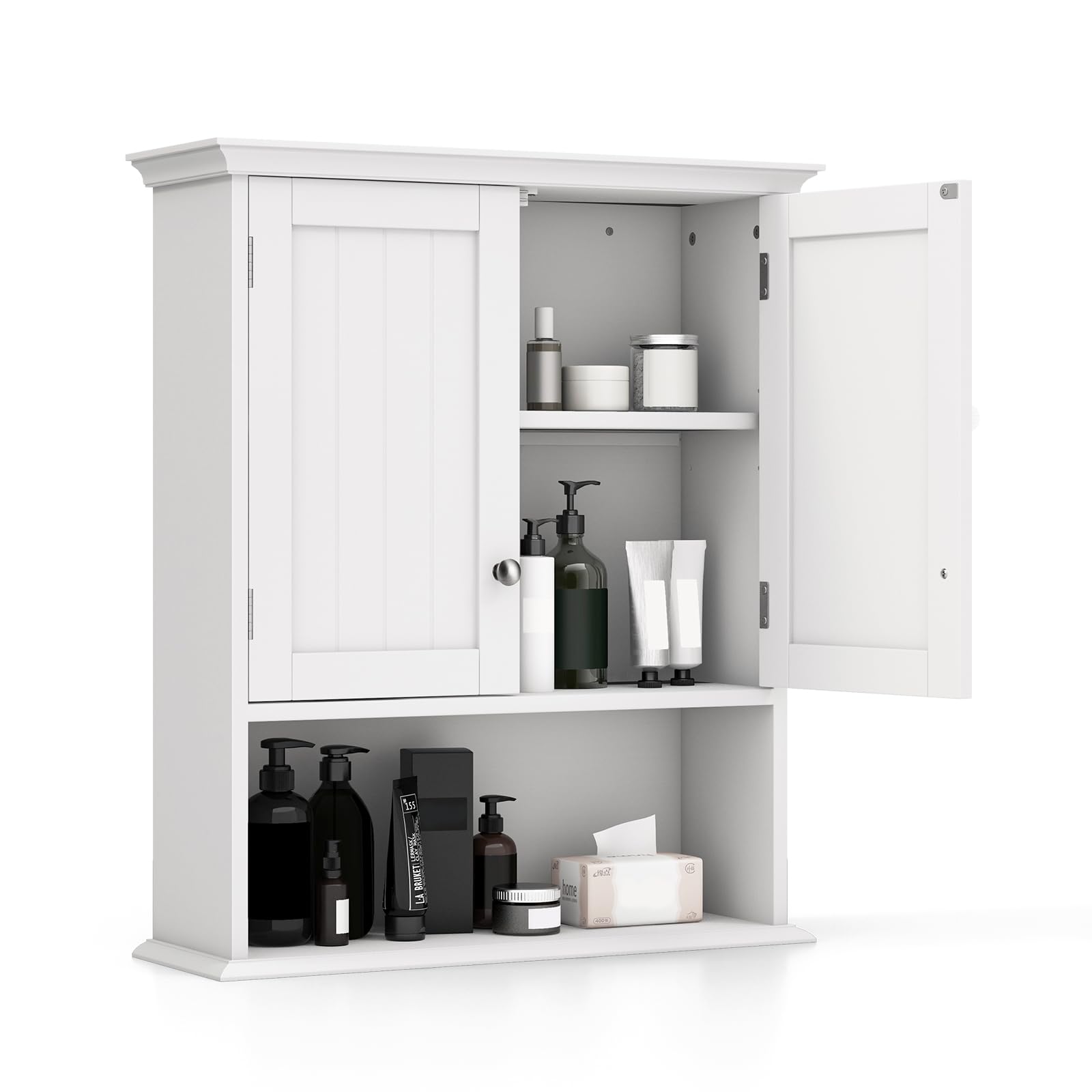 Giantex Wall Mounted Medicine Cabinets - Above Toilet Bathroom Cabinet with Adjustable Shelf, Open Shelf, Over The Toilet Space Saver Storage Cabinet for Laundry Room, Kitchen, Cupboard (White)