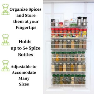 Evelots Over the Door Pantry Spice Rack Organizer -6 Tier -Holds up to 54 Spices- Adjustable Metal Baskets for Kitchen, Bathroom Storage & Organization (White) No Tool Easy Install