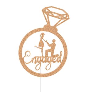 Engaged Cake Topper Proposal Party Decor Diamond Ring Bride and Groom Engagement Party Decorations Rose Gold Glitter