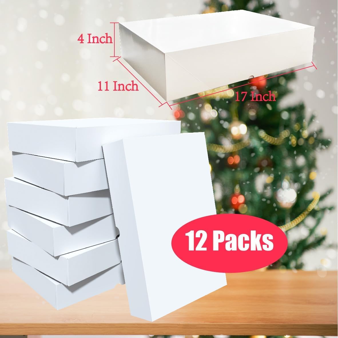 12 Packs Extra Large Gift Boxes with Lids for Presents, 17x11x4 Inch White Clothing Boxes for Wrapping Gifts, Blanket, Robes, Shirts, Sweater, XL Cardboard White Boxes Bulk for Christmas, Birthday - Cajas Para Regalos