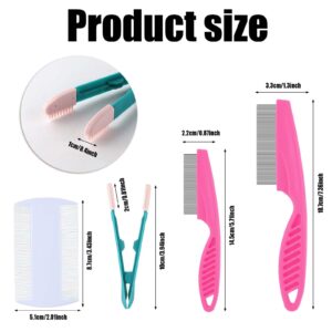 4pcs Flea Comb for Cats and Dogs, Double-Sided Fine-Tooth Lice Comb Tear Stain Removal Stainless Steel and Plastic Multifunctional Magic Pet Hair Cleaning Grooming Tools Brush(pink)