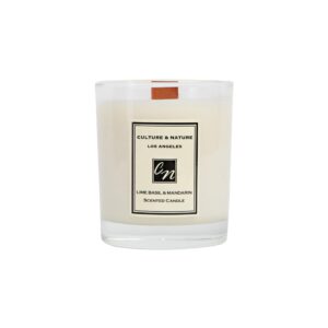 CULTURE & NATURE Lime Basil & Mandarin Scented Soy Candle (8oz), 100% Natural Soy Wax, Clean Long Burning Wooden Wick, Luxury Home Fragrance