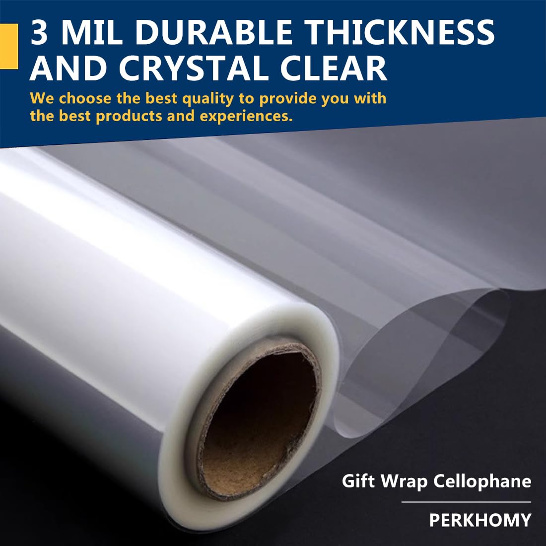 PerkHomy Folded 32" x 50' Cellophane Wrap Roll Folded 3 Mil Thick Cellophane For Gift Basket Treats Goodie Wrapping Craft Flower Bouquet Plastic Clear (32" fold into 16")