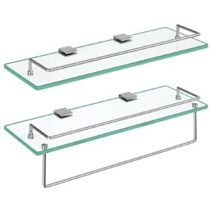 HOOBRO Glass Shelves for Bathroom, 15.7 Inch Floating Glass Shelves for Wall, Set of 2 Tempered Glass Shelf Stainless Steel Floating Shelves for Bathroom, Toilet, Room Decor, Silver SV02BJ01