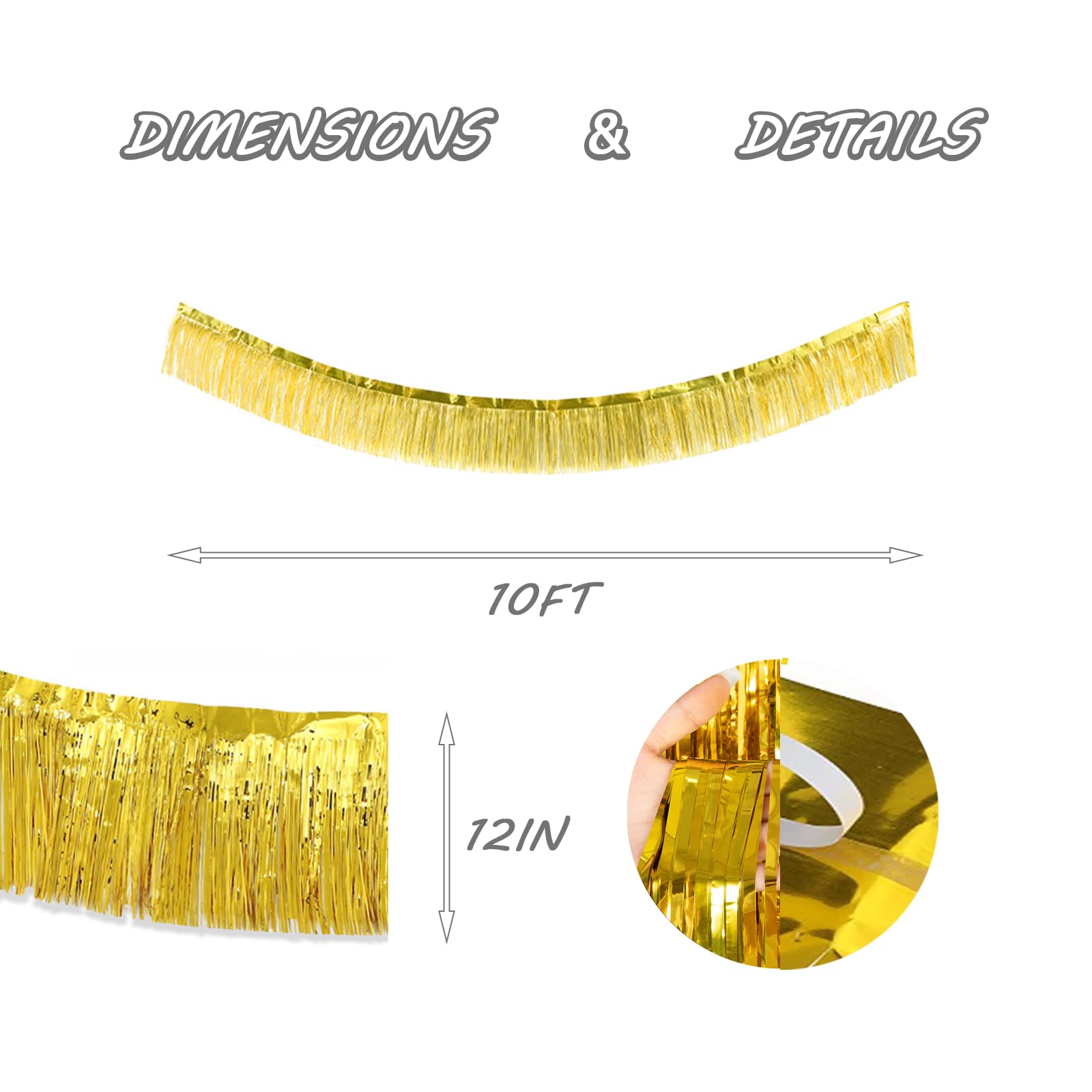 Gold Foil Fringe Garland 10FT 2packs, Metallic Foil Tinsel Fringe Banners for Parade Float Decorations Wedding, Birthday Party Graduation (Two Gold)