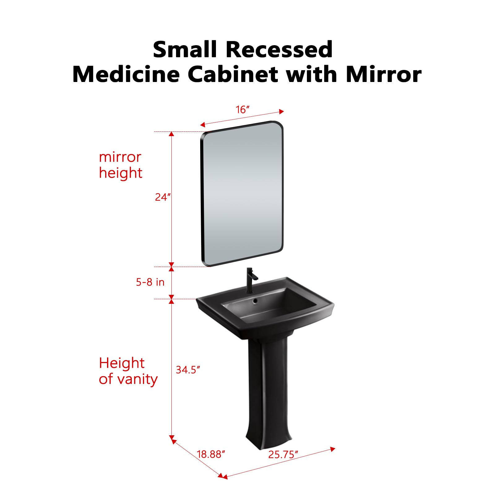 LAMCHMOR Recessed Medicine Cabinet with Mirror, 16x24''Farmhouse Black Metal Framed Bathroom Medicine Cabinet Mirror, Single Door Storage Cabinet Vanity Mirrors(Without Back Door Storage Shelf)