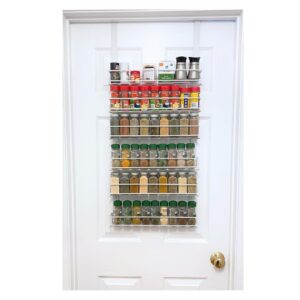 evelots over the door pantry spice rack organizer -6 tier -holds up to 54 spices- adjustable metal baskets for kitchen, bathroom storage & organization (white) no tool easy install