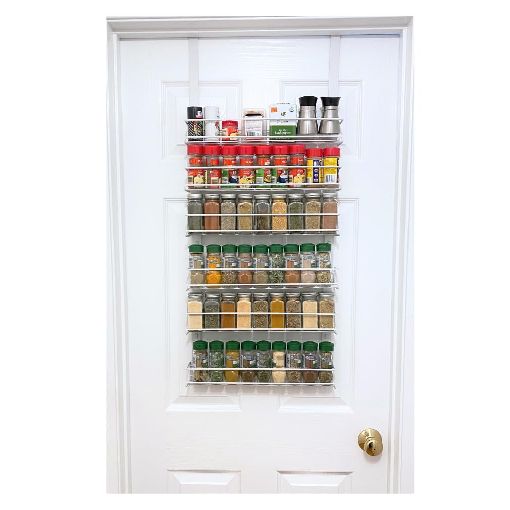 Evelots Over the Door Pantry Spice Rack Organizer -6 Tier -Holds up to 54 Spices- Adjustable Metal Baskets for Kitchen, Bathroom Storage & Organization (White) No Tool Easy Install