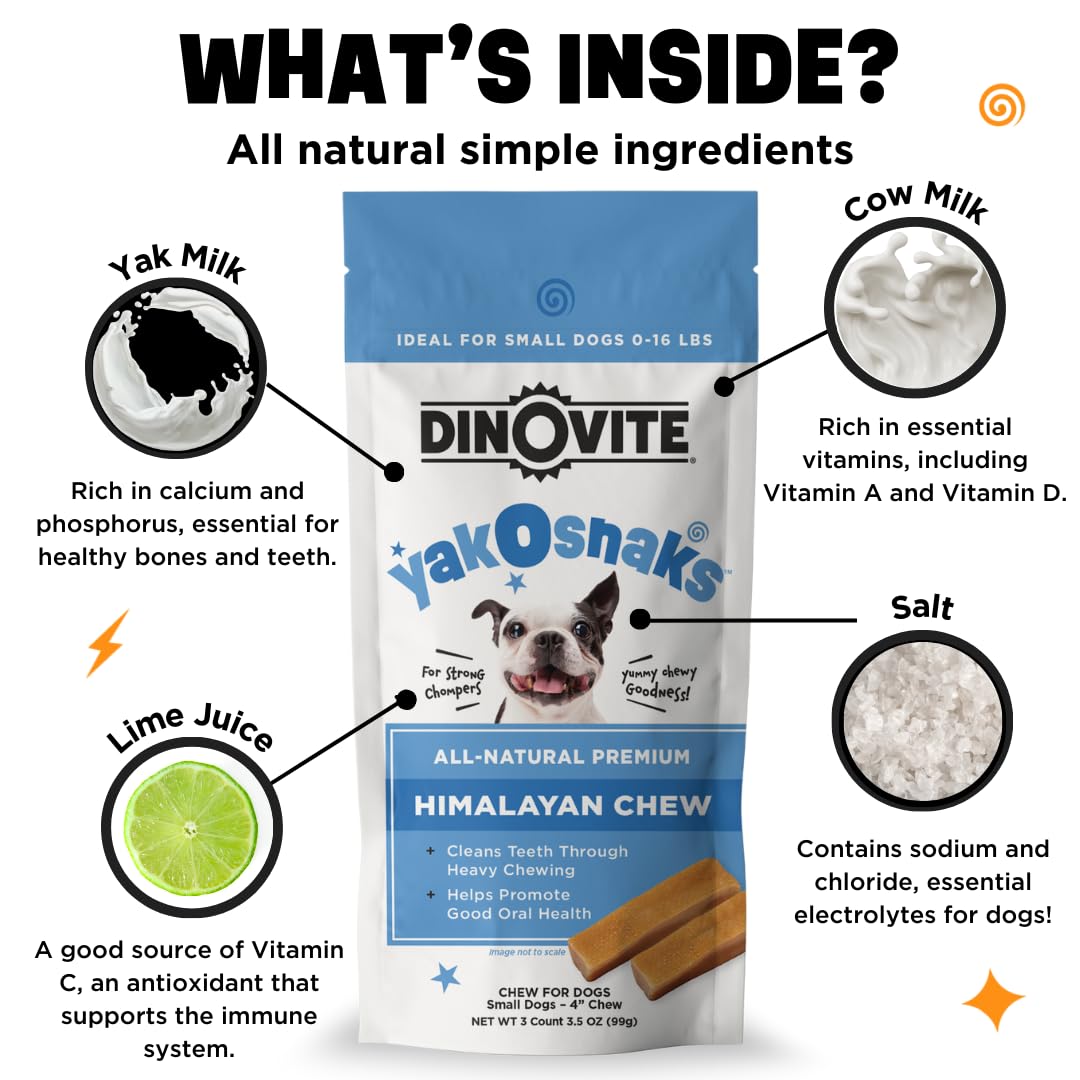 Dinovite YakoSnaks - Himalayan Yak Chews for Dogs - Long Lasting and Low Odor Yak Cheese Dog Chews (Small Dogs)