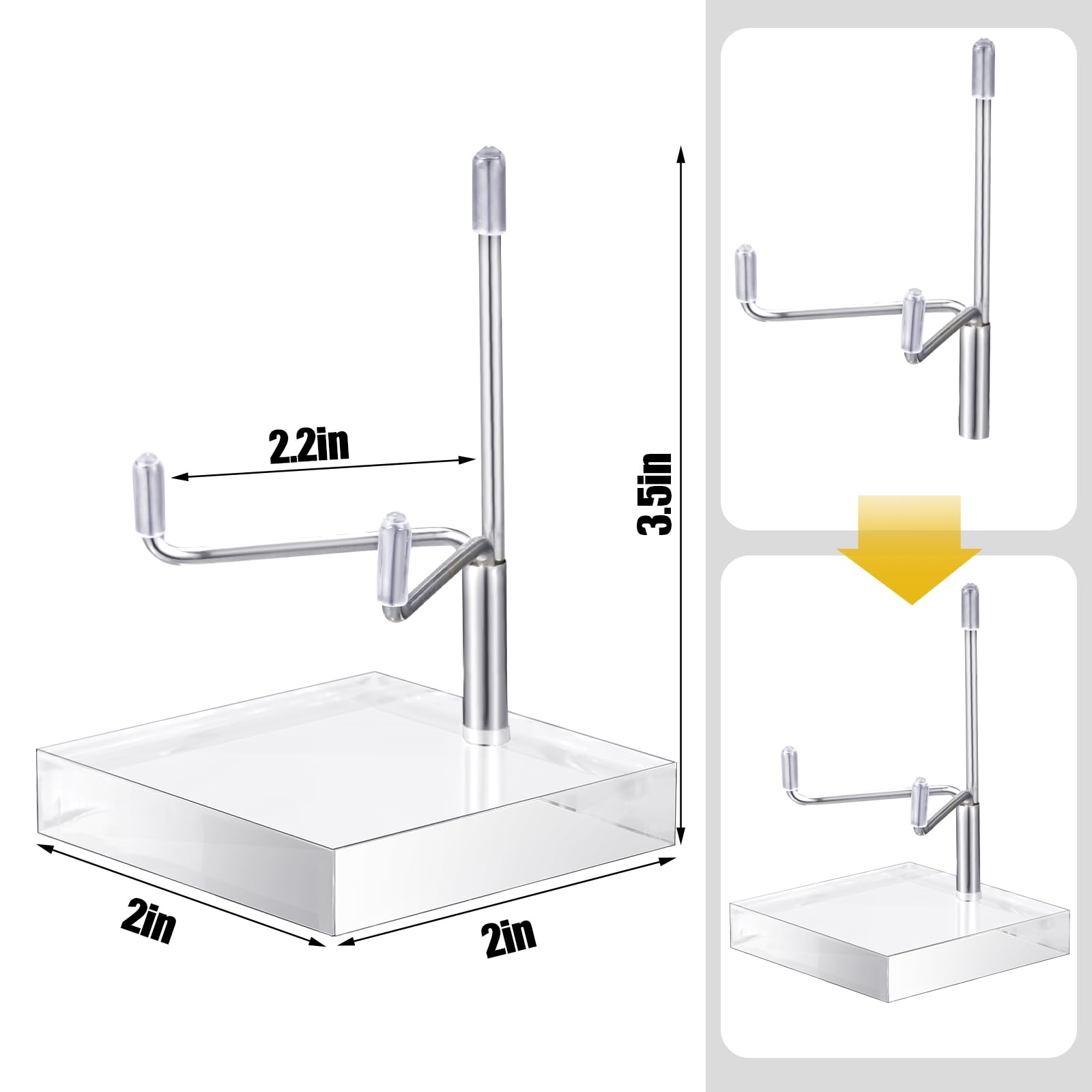 Suzile 4 Pcs Adjustable Metal Arm Display Stand Easel with Acrylic Base Rock Display Easel Holder Acrylic Easel Crystal Display Stand Clear Plate Stand for Geodes Mineral Agate (2 x 2 x 3.5 Inch)