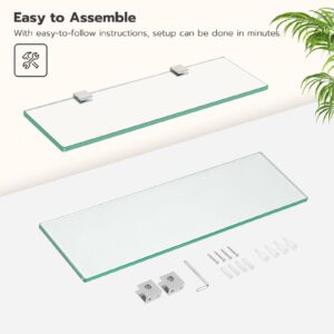 HOOBRO Glass Shelf for Bathroom, 19.7 Inch Bathroom Shelf Wall Mounted, Tempered Glass Shelf with Zn Alloy Brackets, Floating Shelf for Bathroom, Toilet, Room Decor, Silver SV06BJ01