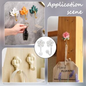 NBEADS 2 Sets Flower Ceramic Wall Hooks, White Floral Wall Coat Hooks Decorative Robe Hooks with Screw and Anchor Plug for Scarf Bag Towel Hat in Hallway Kitchen Closets Bathroom